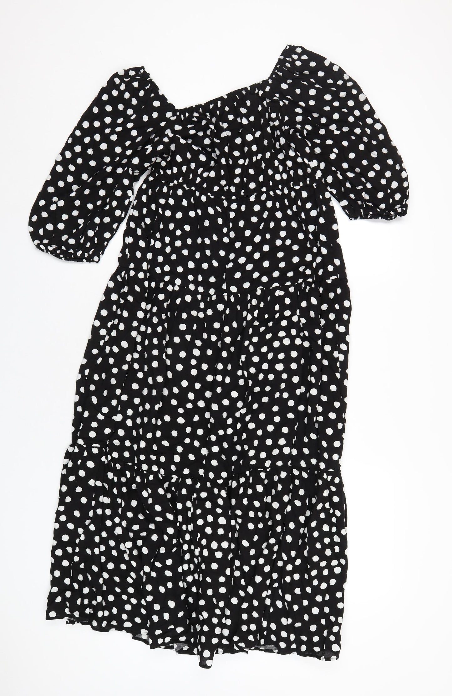 Roman Womens Black Polka Dot Viscose A-Line Size 10 Scoop Neck Pullover