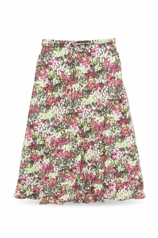 Front view of Classics women’s multicoloured geometric viscose a-line skirt, size UK 14