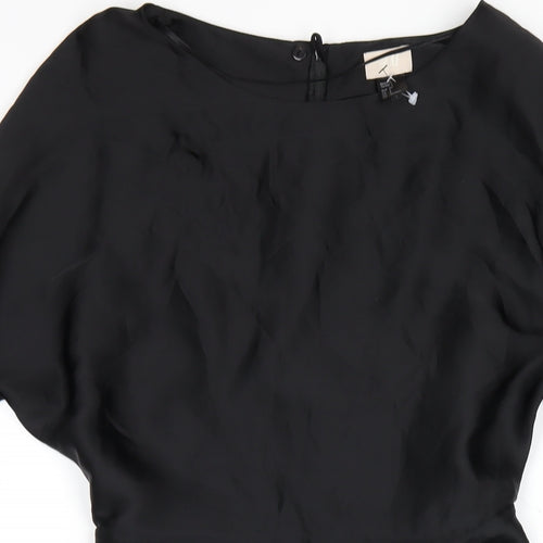 H&M Womens Black Polyester A-Line Size 6 Round Neck Zip