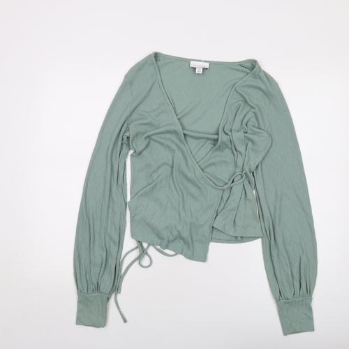 Topshop Womens Green Viscose Wrap Blouse Size L V-Neck