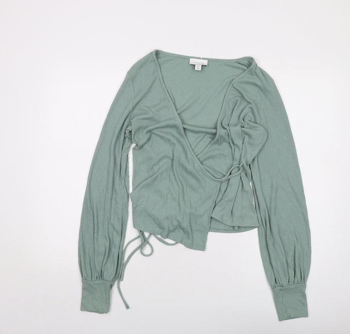 Topshop Womens Green Viscose Wrap Blouse Size L V-Neck