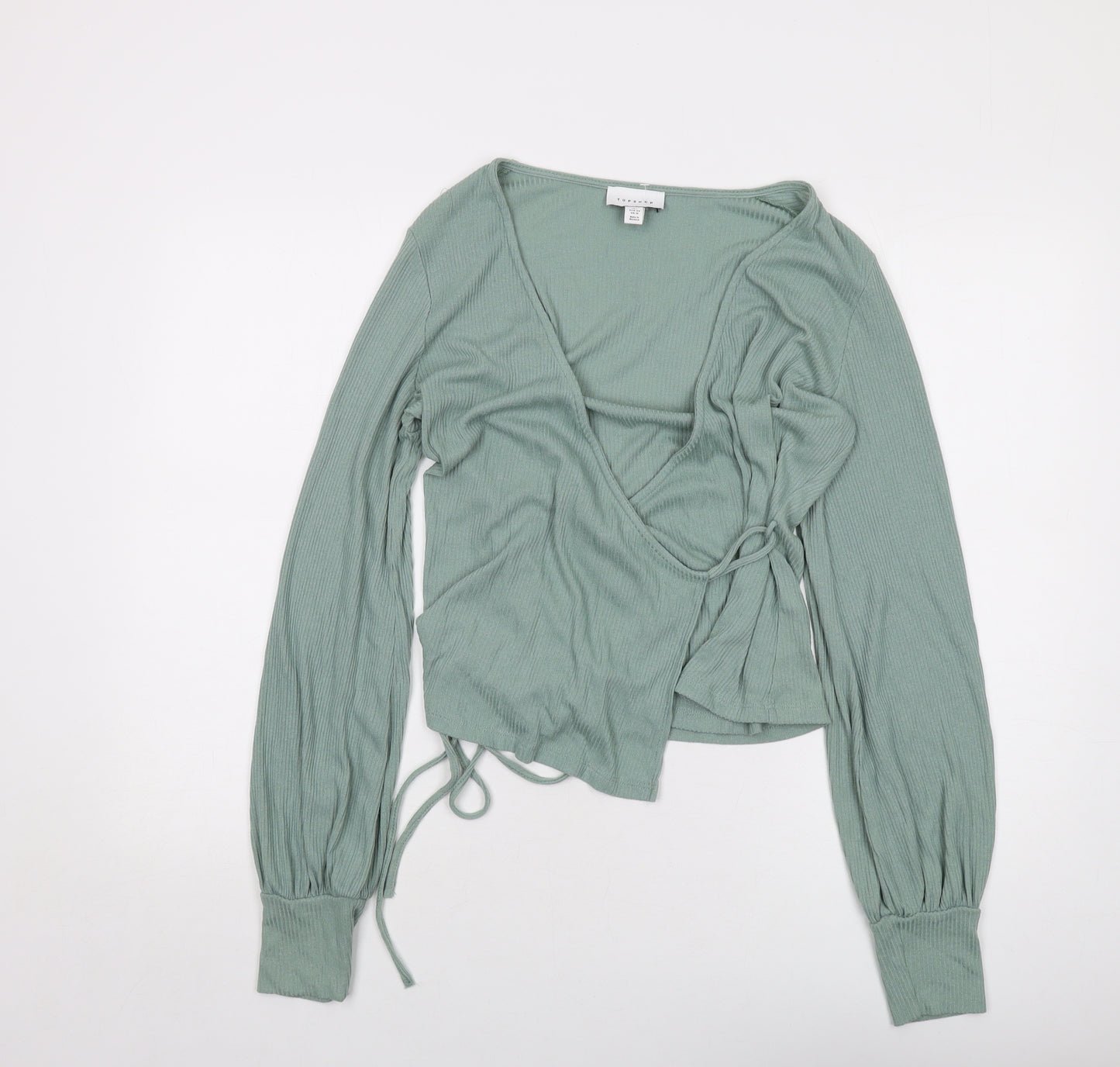 Topshop Womens Green Viscose Wrap Blouse Size L V-Neck