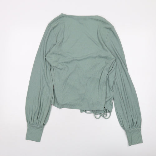 Topshop Womens Green Viscose Wrap Blouse Size L V-Neck