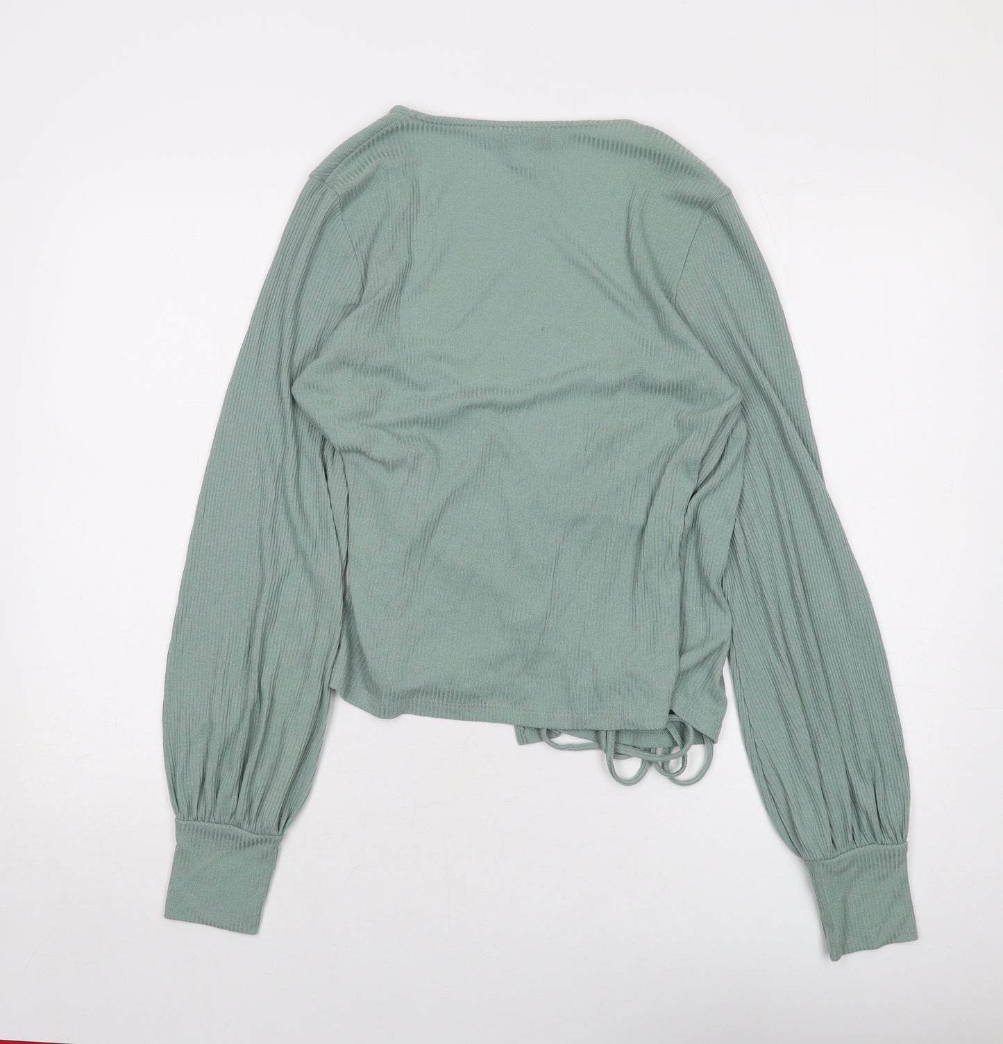 Topshop Womens Green Viscose Wrap Blouse Size L V-Neck
