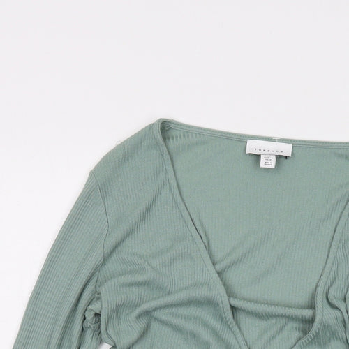 Topshop Womens Green Viscose Wrap Blouse Size L V-Neck