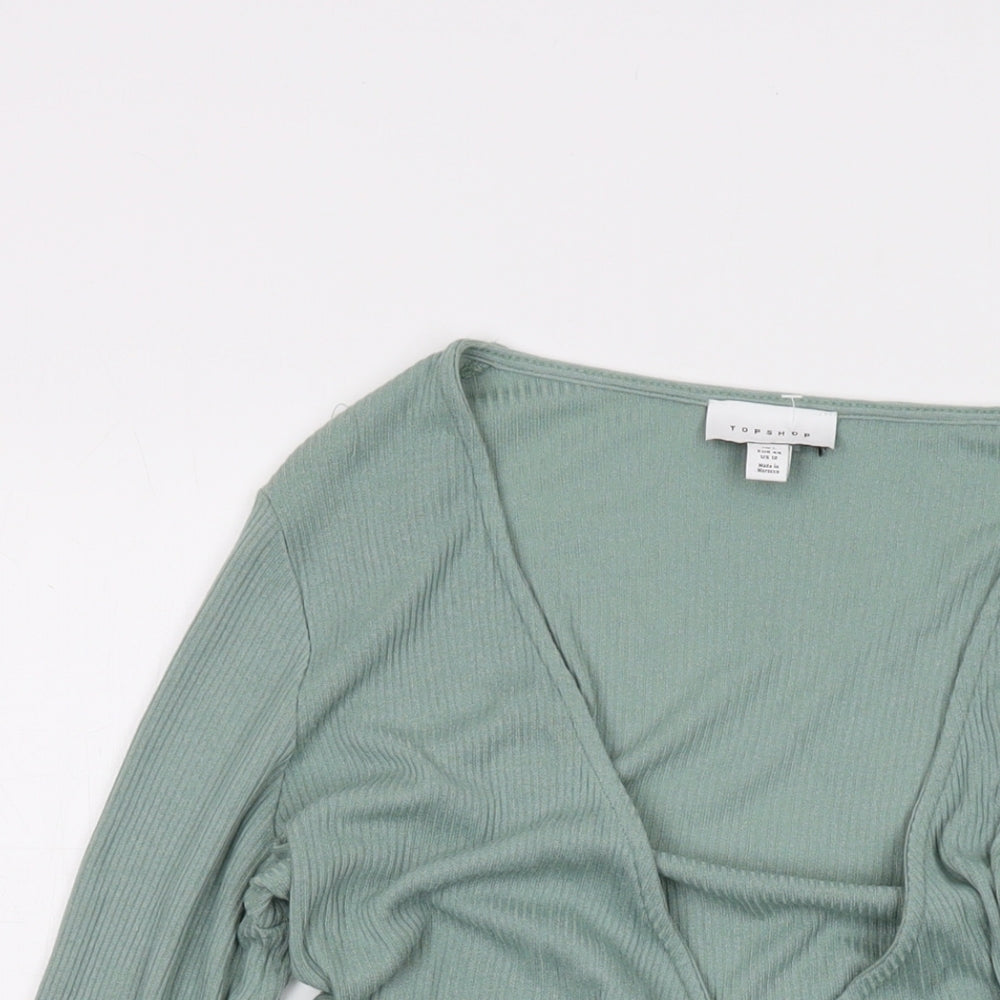 Topshop Womens Green Viscose Wrap Blouse Size L V-Neck