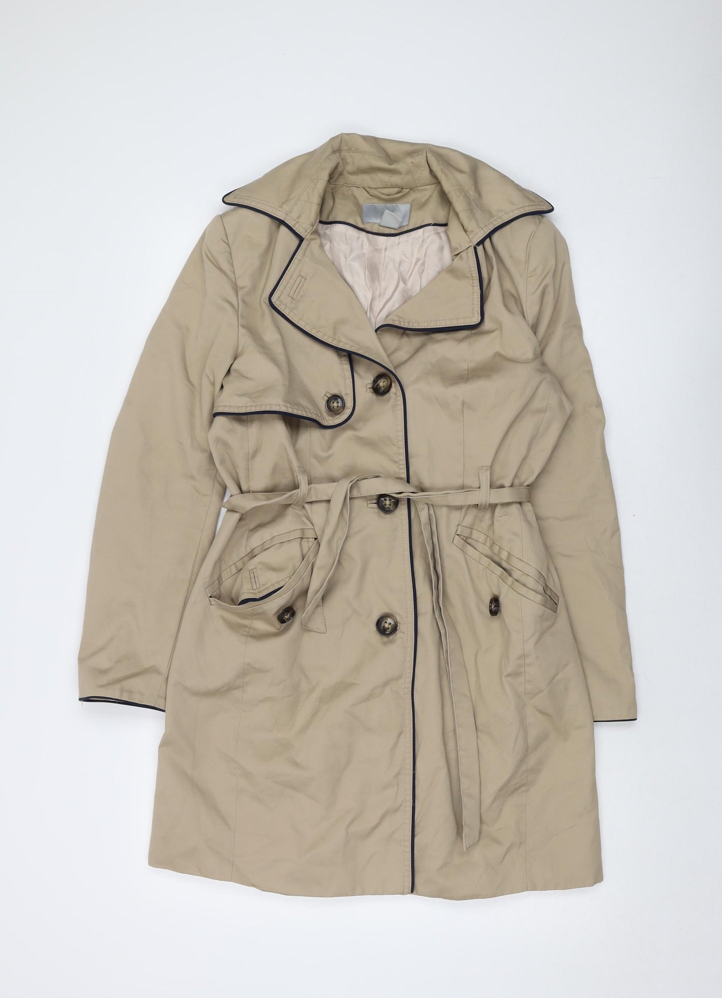 H&M Womens Beige Overcoat Coat Size 10 Button