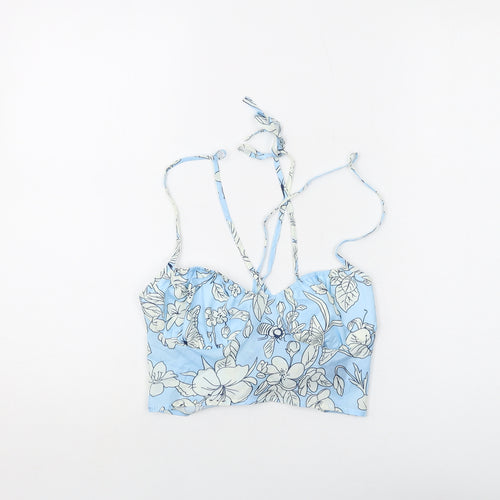 Cider Womens Blue Floral Polyester Cropped Tank Size S Round Neck