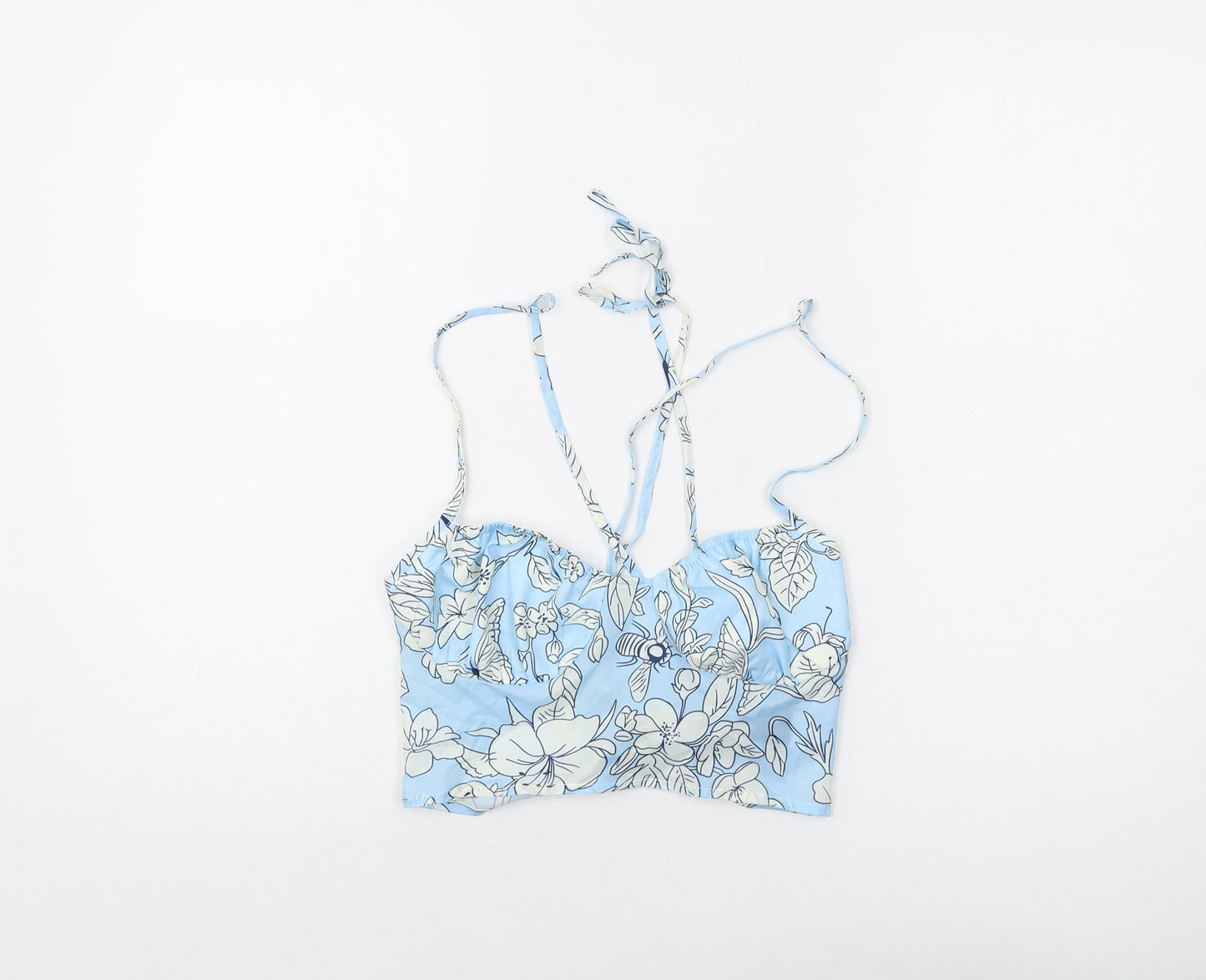 Cider Womens Blue Floral Polyester Cropped Tank Size S Round Neck