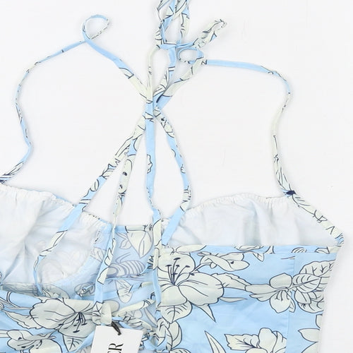 Cider Womens Blue Floral Polyester Cropped Tank Size S Round Neck