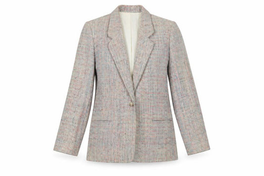 Front view of Orvis women’s multicoloured jacket, size UK 12, button