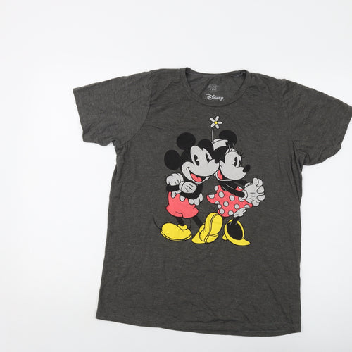 Disney Womens Grey Polyester Basic T-Shirt Size XL Crew Neck - Mickey Mouse