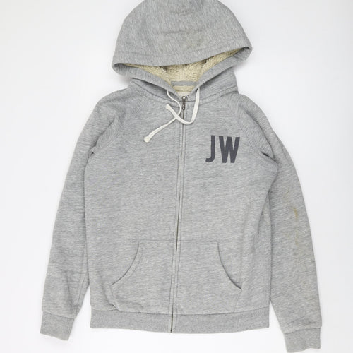 Jack Wills Womens Grey Cotton Full Zip Hoodie Size 12 Zip