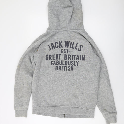 Jack Wills Womens Grey Cotton Full Zip Hoodie Size 12 Zip