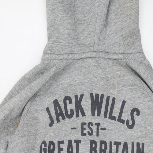 Jack Wills Womens Grey Cotton Full Zip Hoodie Size 12 Zip