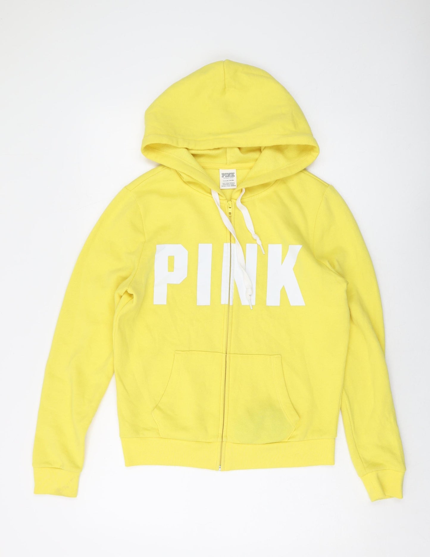 PINK Womens Yellow Cotton Full Zip Hoodie Size S Zip