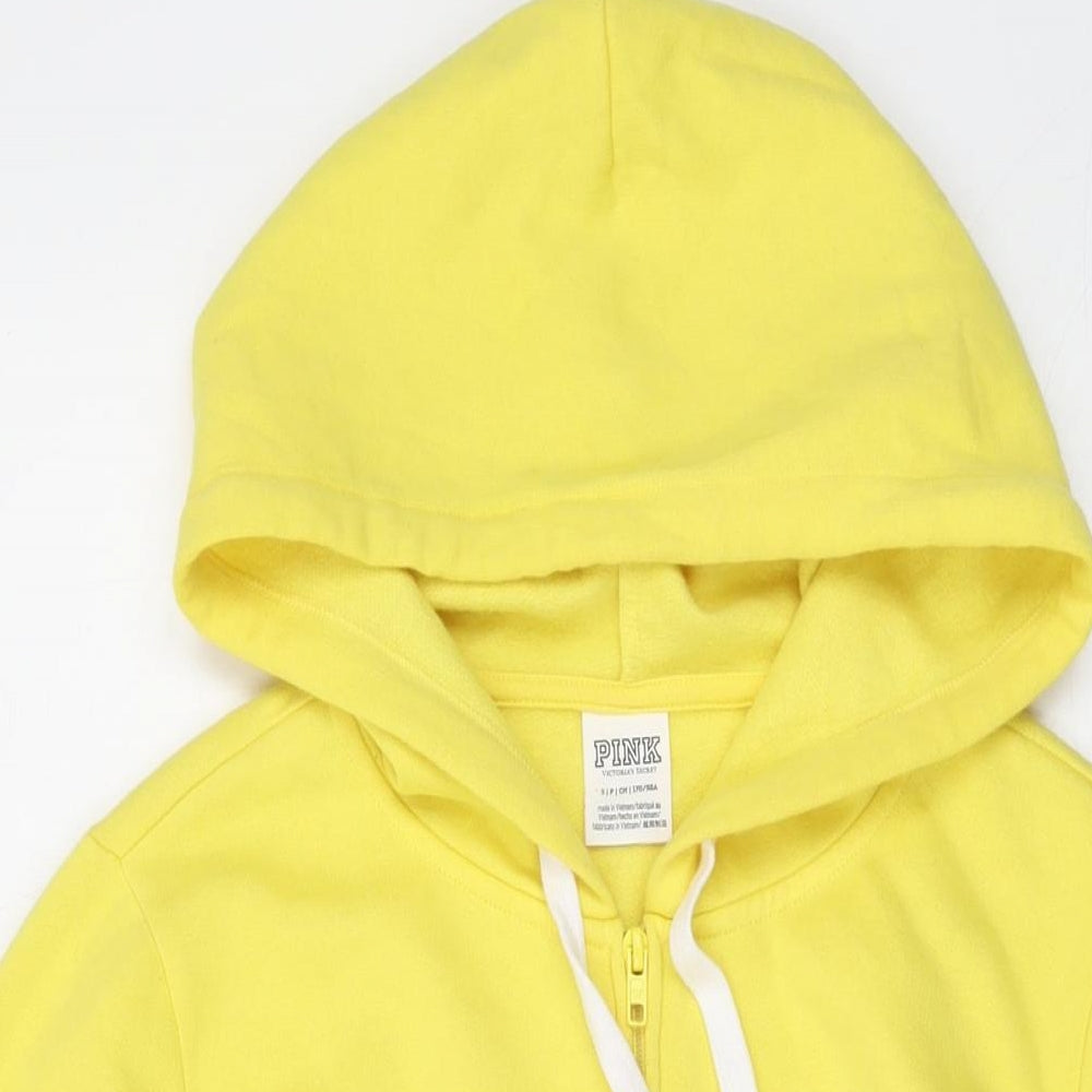 PINK Womens Yellow Cotton Full Zip Hoodie Size S Zip