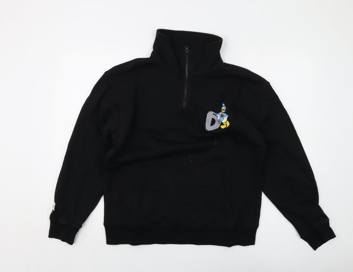Disney Womens Black Cotton Pullover Sweatshirt Size M Zip