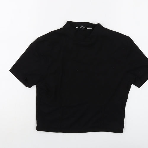 NA-KD Womens Black Polyester Cropped T-Shirt Size S Mock Neck