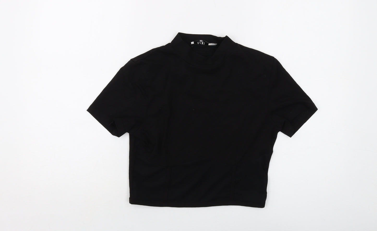 NA-KD Womens Black Polyester Cropped T-Shirt Size S Mock Neck