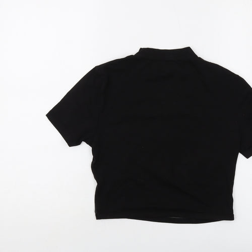 NA-KD Womens Black Polyester Cropped T-Shirt Size S Mock Neck