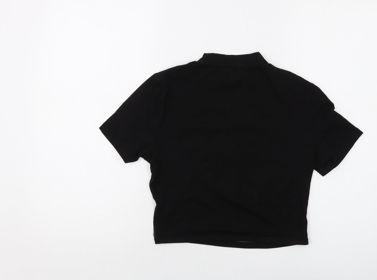 NA-KD Womens Black Polyester Cropped T-Shirt Size S Mock Neck