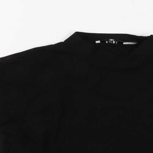 NA-KD Womens Black Polyester Cropped T-Shirt Size S Mock Neck