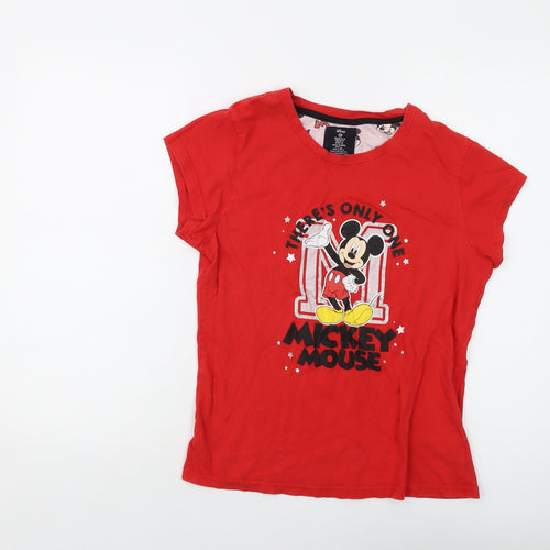 Disney Womens Red Cotton Basic T-Shirt Size M Crew Neck - Mickey Mouse
