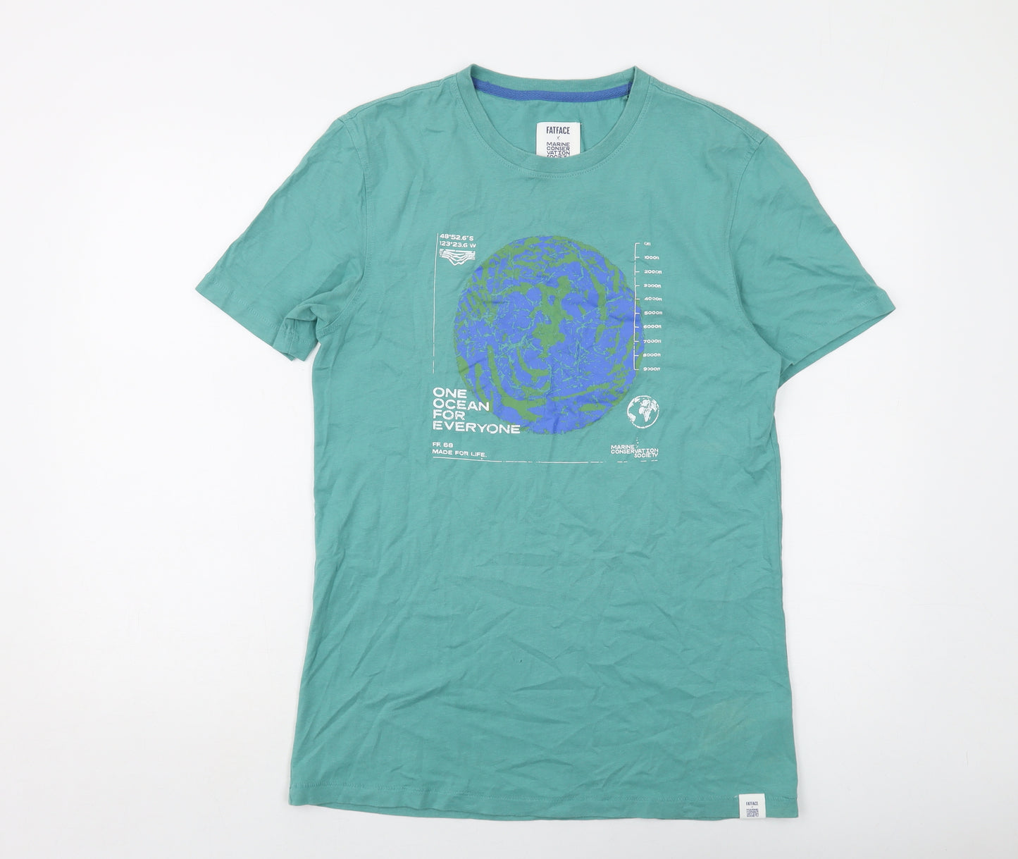 Fat Face Mens Green Cotton T-Shirt Size S Crew Neck
