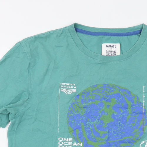 Fat Face Mens Green Cotton T-Shirt Size S Crew Neck