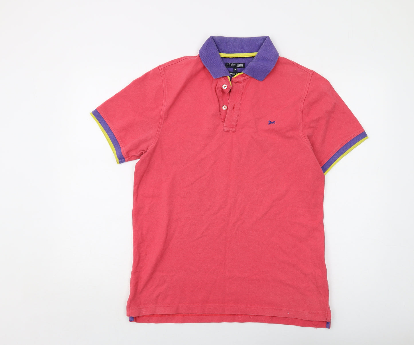 Hampton Mens Pink Cotton Polo Size M Collared Button