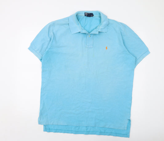 Polo Ralph Lauren Mens Blue Cotton Polo Size XL Collared Button