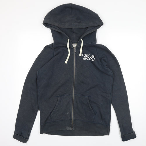 Jack Wills Womens Blue Cotton Full Zip Hoodie Size 14 Zip