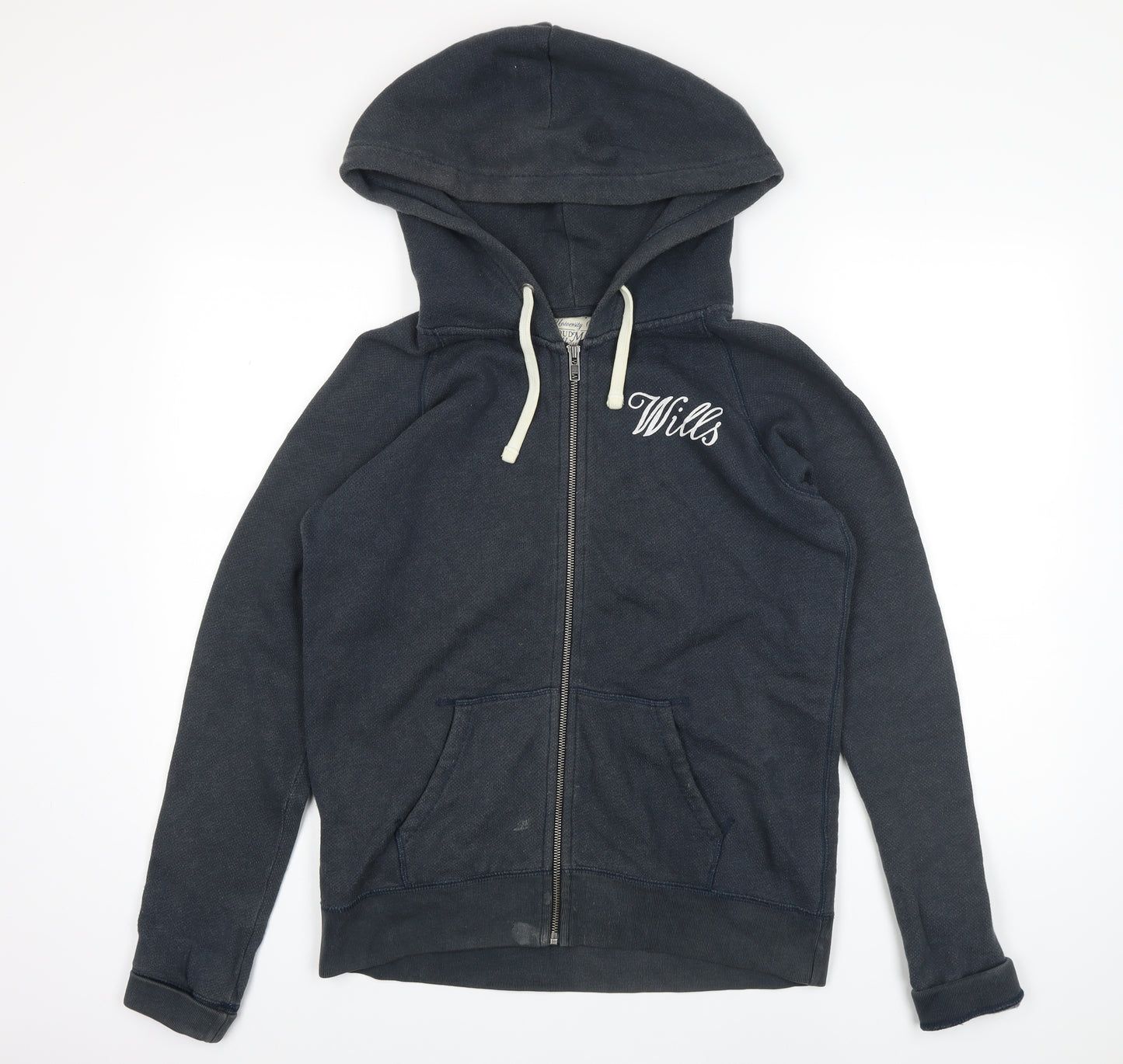 Jack Wills Womens Blue Cotton Full Zip Hoodie Size 14 Zip