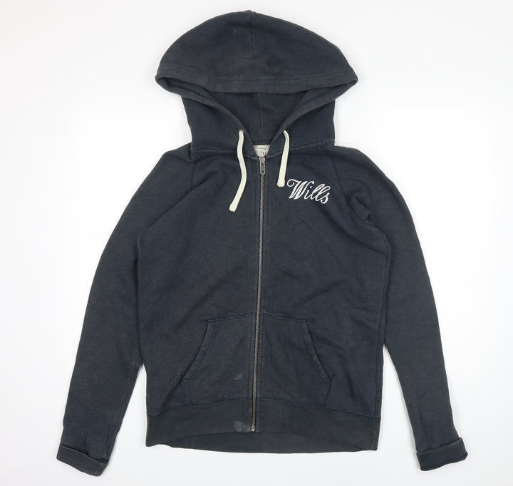 Jack Wills Womens Blue Cotton Full Zip Hoodie Size 14 Zip
