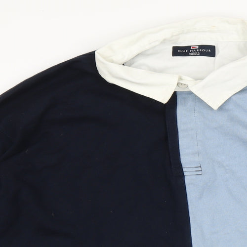 Blue Harbour Mens Blue Colourblock 100% Cotton Polo Size 2XL Collared Button