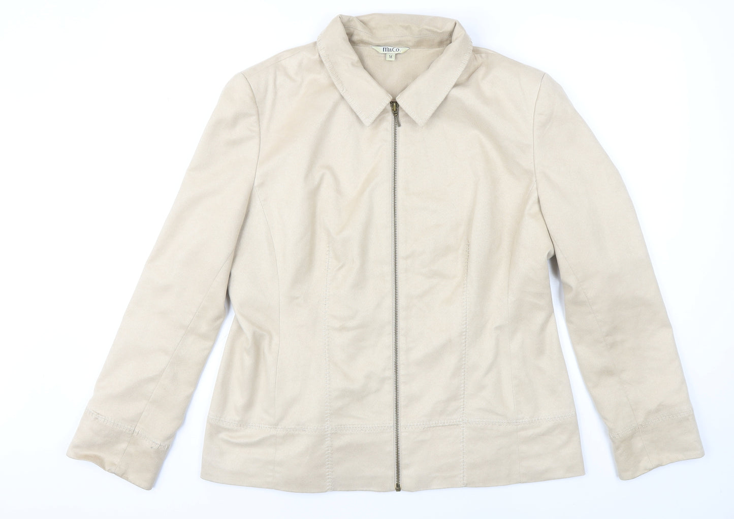 M&Co. Womens Beige Jacket Blazer Size 16 Zip