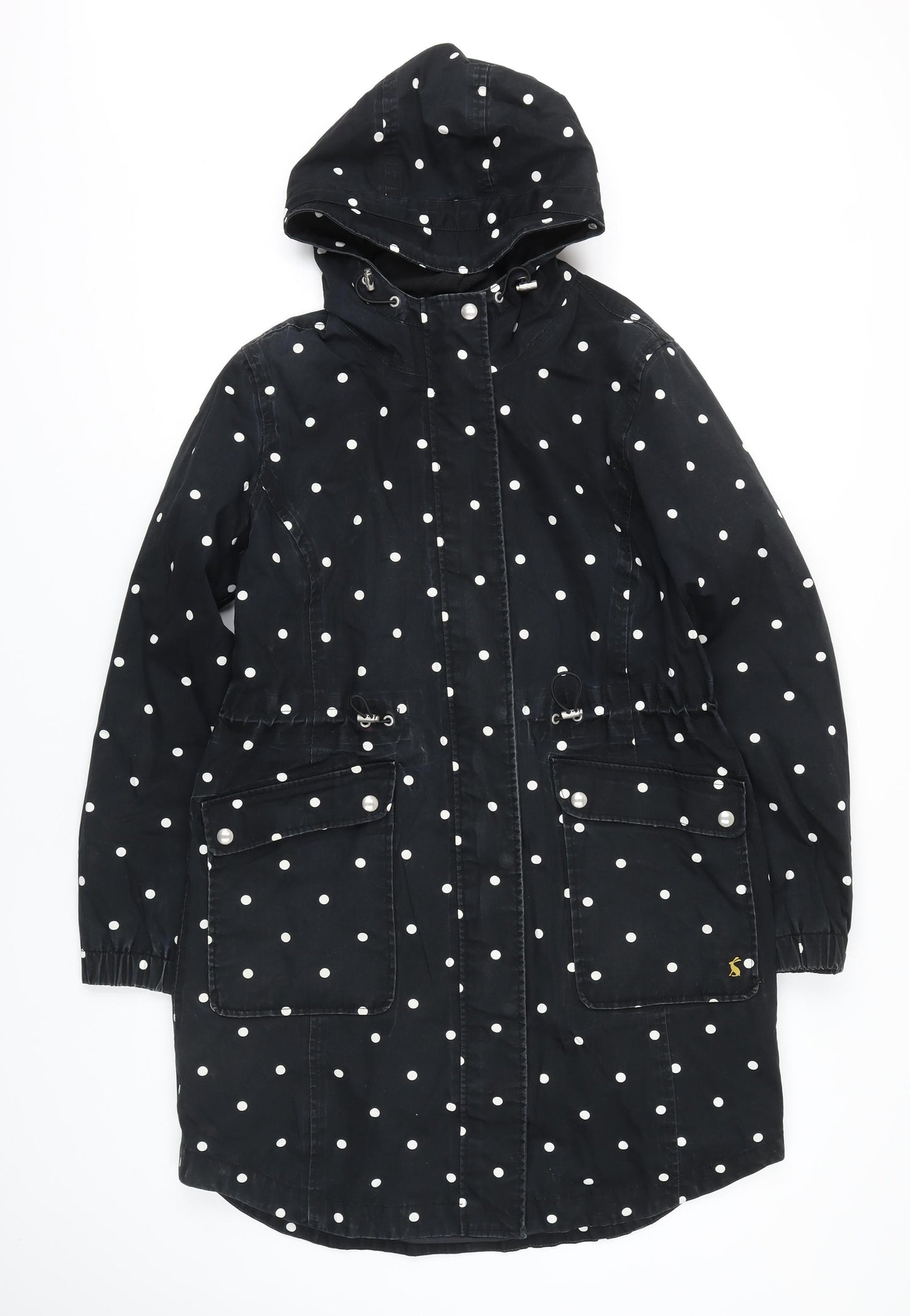 Joules Womens Black Polka Dot Rain Coat Coat Size 12 Zip