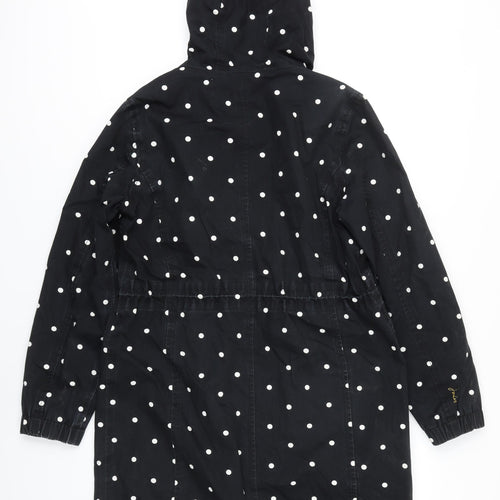 Joules Womens Black Polka Dot Rain Coat Coat Size 12 Zip