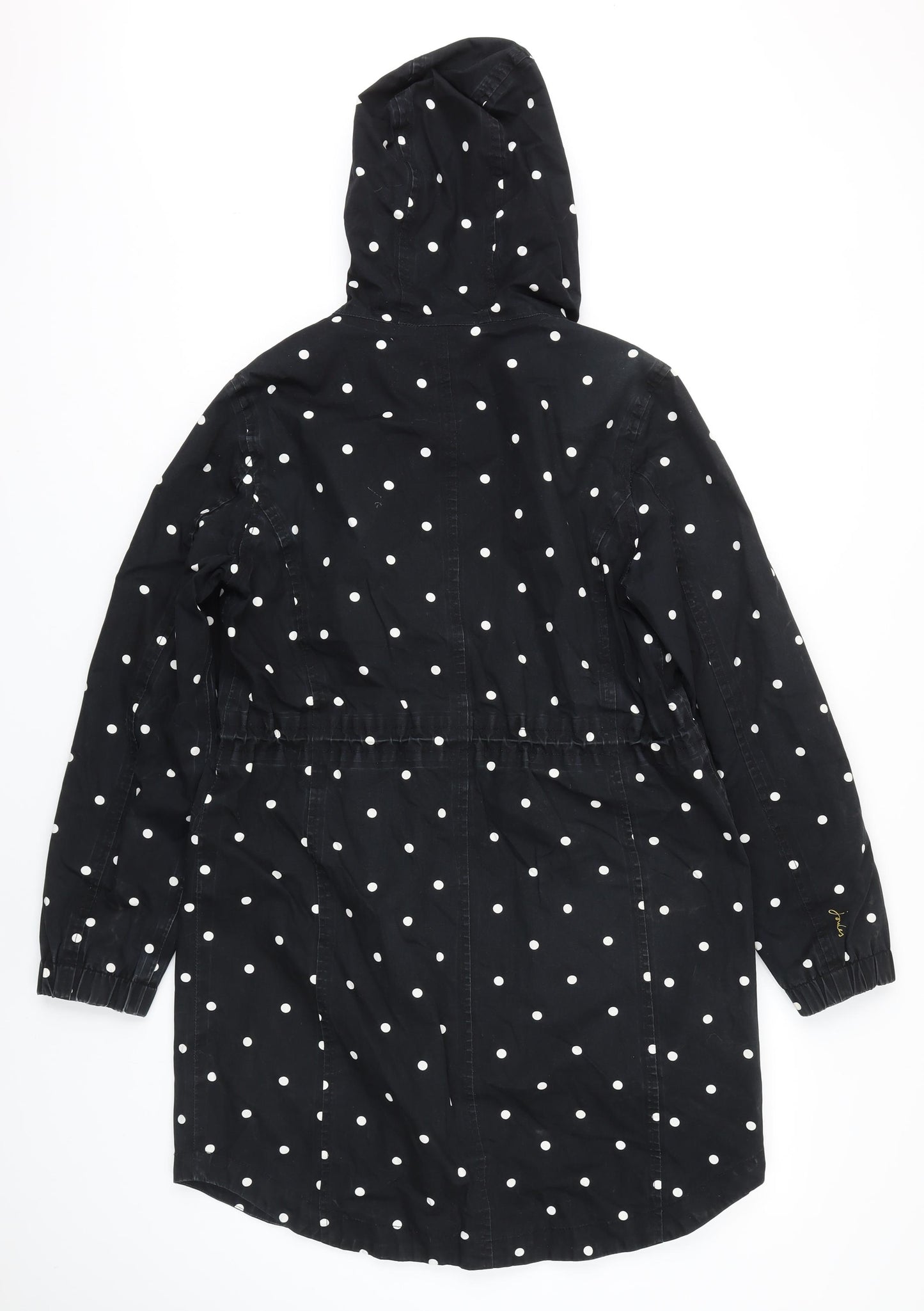 Joules Womens Black Polka Dot Rain Coat Coat Size 12 Zip