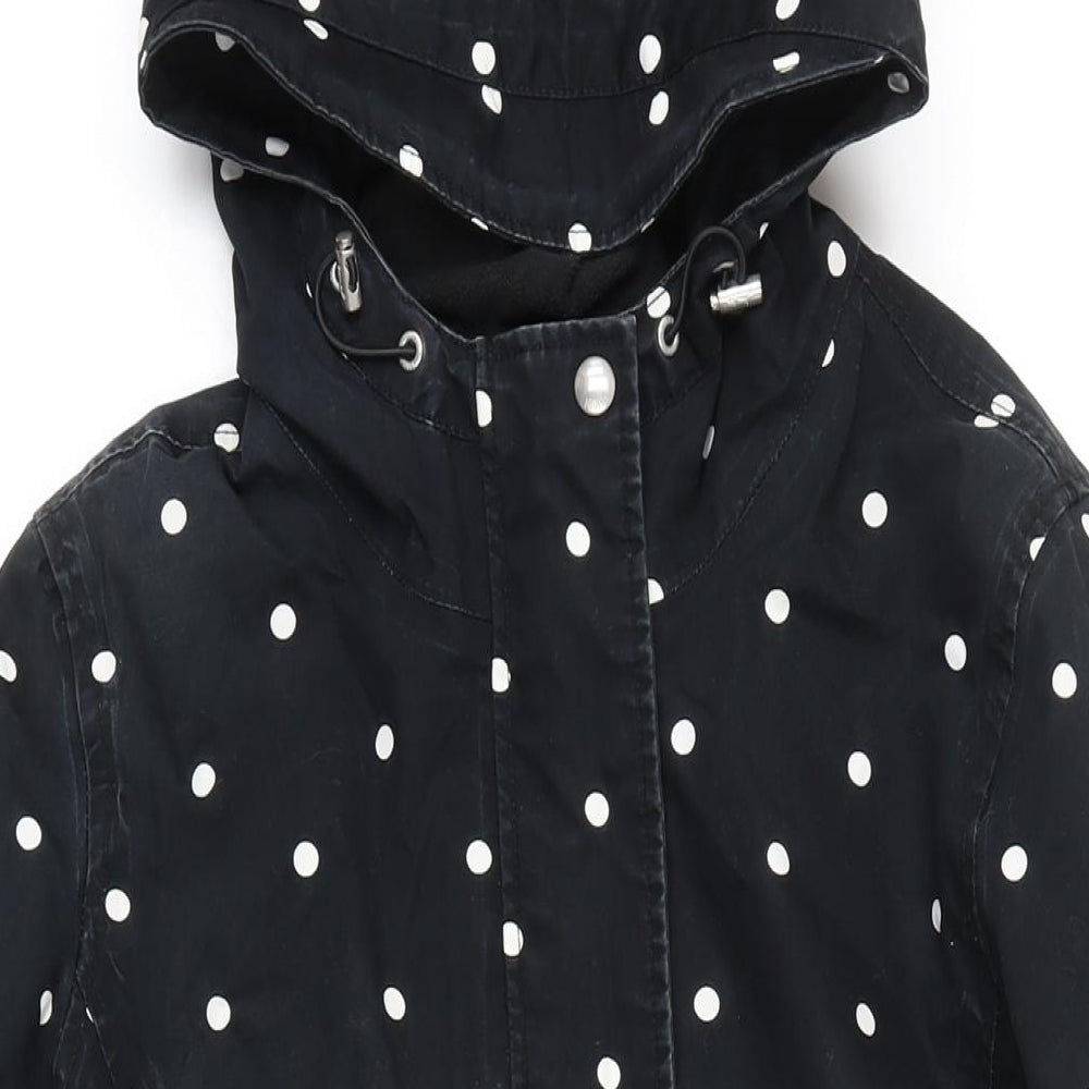 Joules Womens Black Polka Dot Rain Coat Coat Size 12 Zip