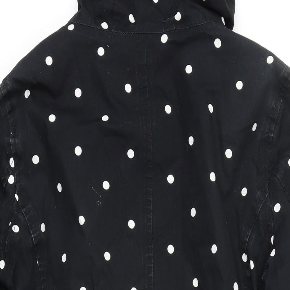 Joules Womens Black Polka Dot Rain Coat Coat Size 12 Zip