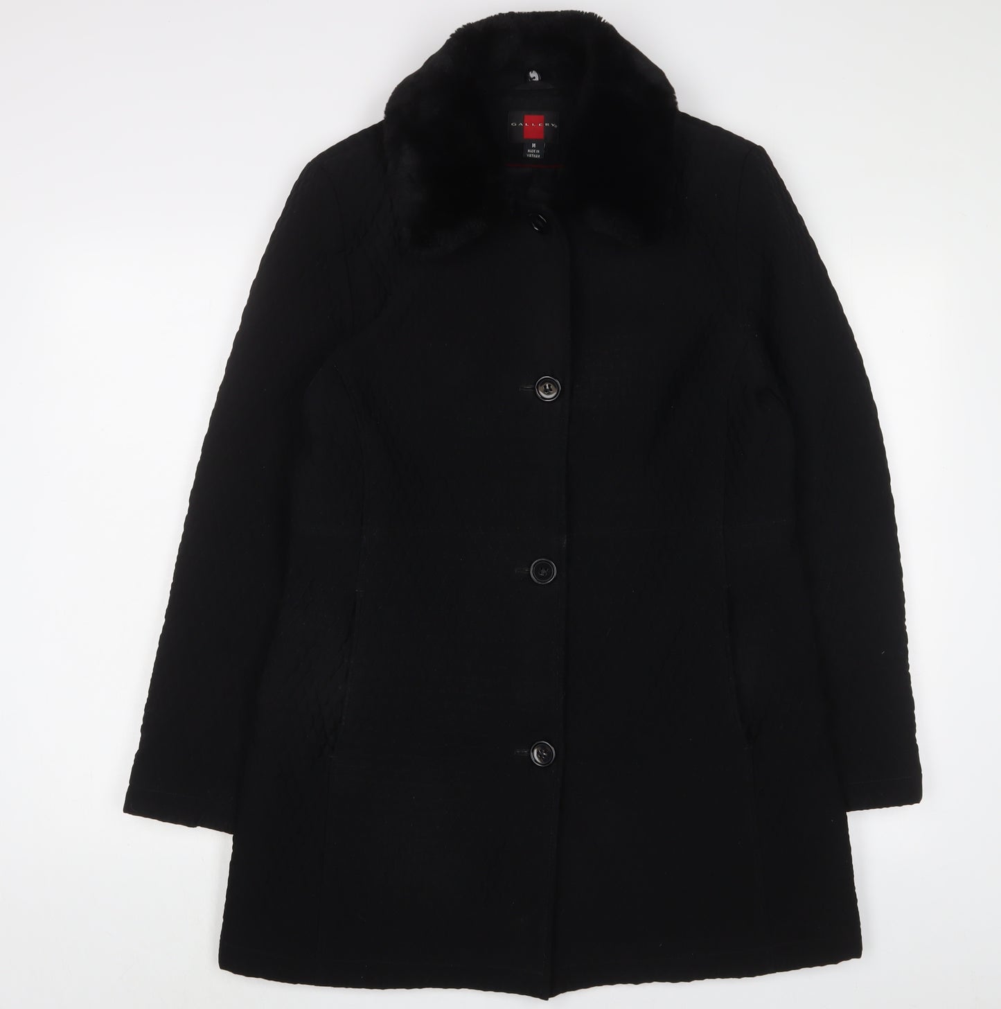 Gallery Womens Black Overcoat Coat Size M Button