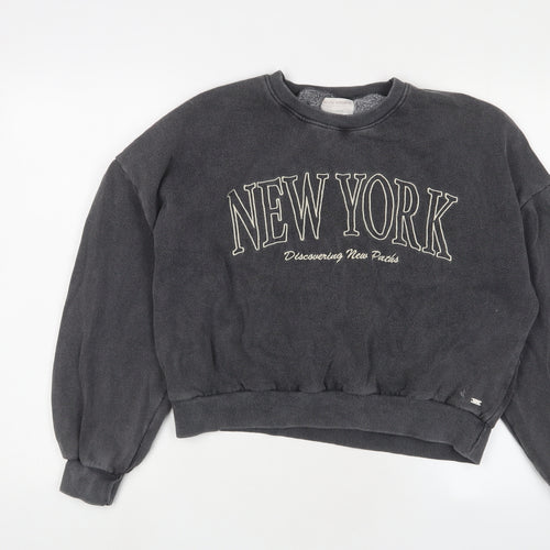Pull&Bear Womens Grey Cotton Pullover Sweatshirt Size M Pullover - New York