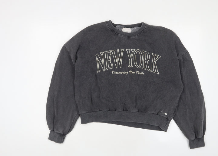 Pull&Bear Womens Grey Cotton Pullover Sweatshirt Size M Pullover - New York