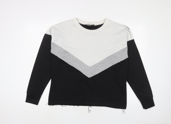 Boohoo Womens Black Striped Polyester Pullover Sweatshirt Size 10 Pullover