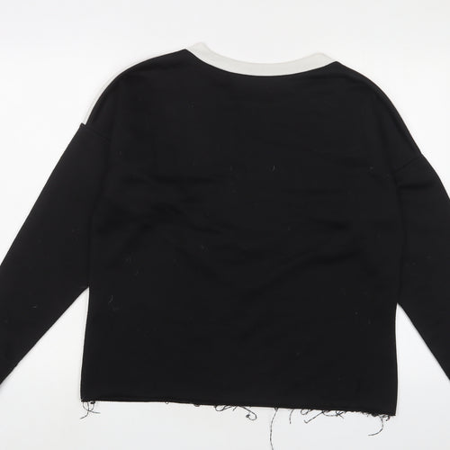Boohoo Womens Black Striped Polyester Pullover Sweatshirt Size 10 Pullover