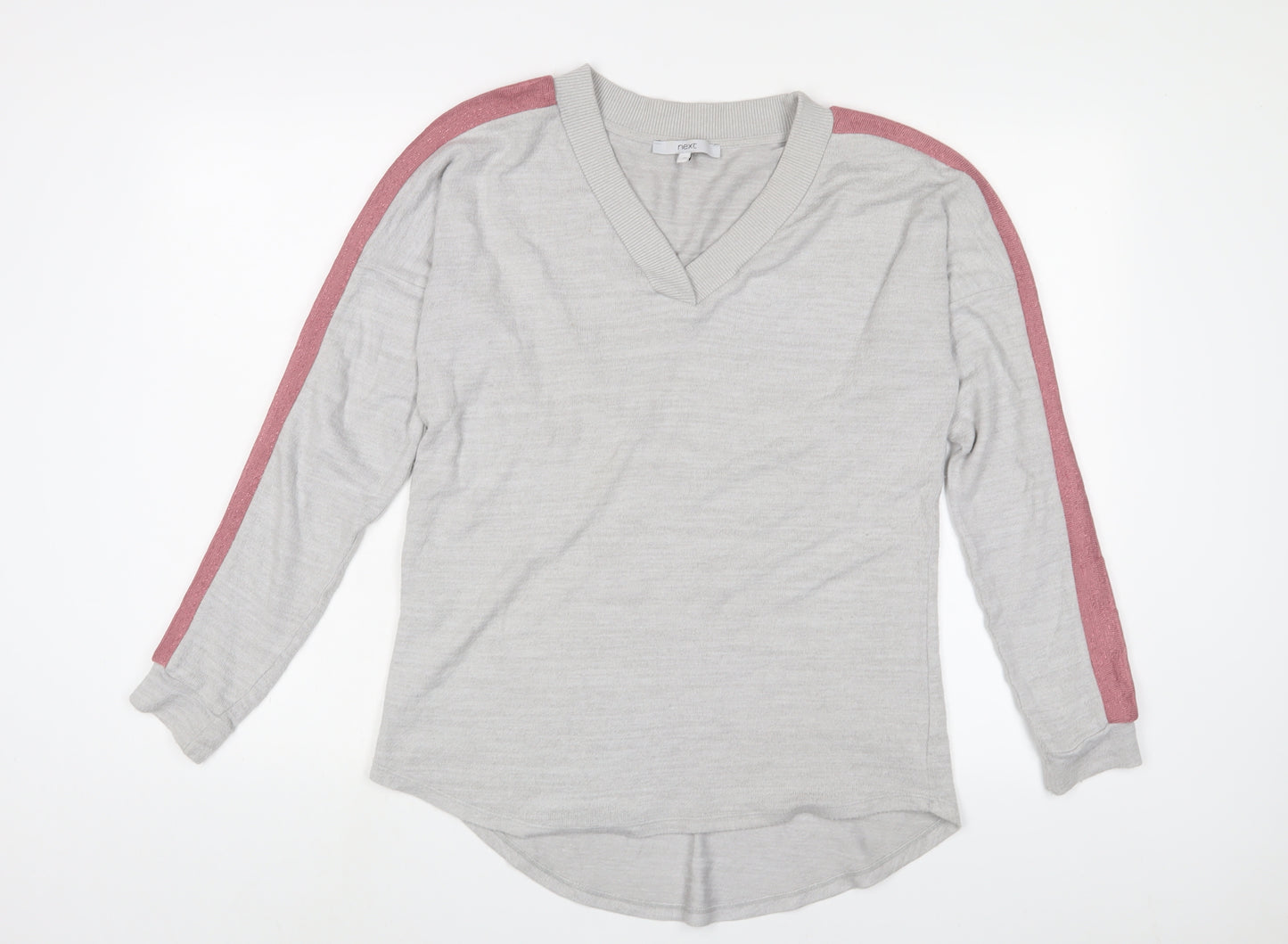 NEXT Womens Grey Polyester Basic T-Shirt Size 10 V-Neck