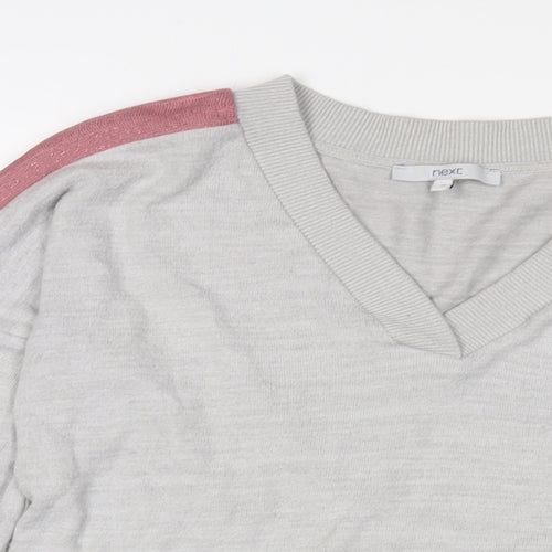 NEXT Womens Grey Polyester Basic T-Shirt Size 10 V-Neck