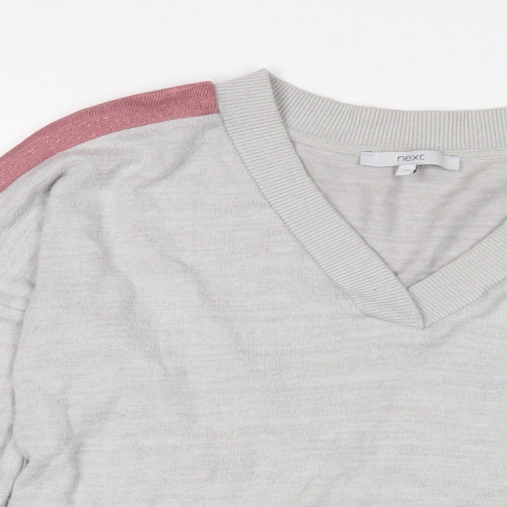NEXT Womens Grey Polyester Basic T-Shirt Size 10 V-Neck